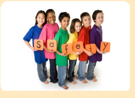 Photo graphic: Students holding sign spelling Safety